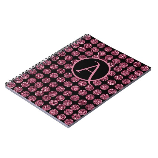 Elegant Pink Diamond Pareltjes Sparkle Monogram In Notitieboek (Linkerzijde)