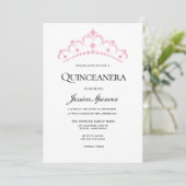 Elegant Pink Diamond Tiara Quinceanera Invite Kaart (Staand voorkant)