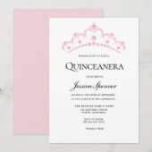Elegant Pink Diamond Tiara Quinceanera Invite Kaart (Voorkant / Achterkant)