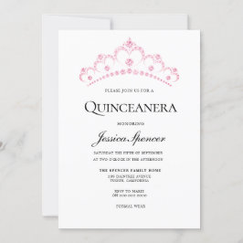 Elegant Pink Diamond Tiara Quinceanera Invite Kaart