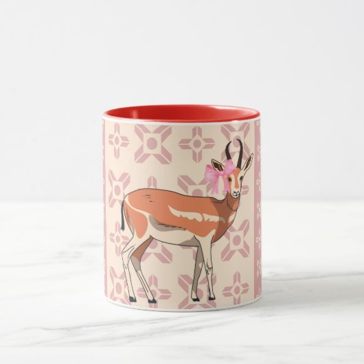 Elegant Pink Doe-patterned Christmas Mok (Midden)