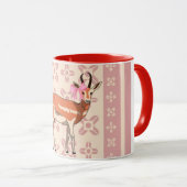 Elegant Pink Doe-patterned Christmas  Mok (Voorkant rechts)