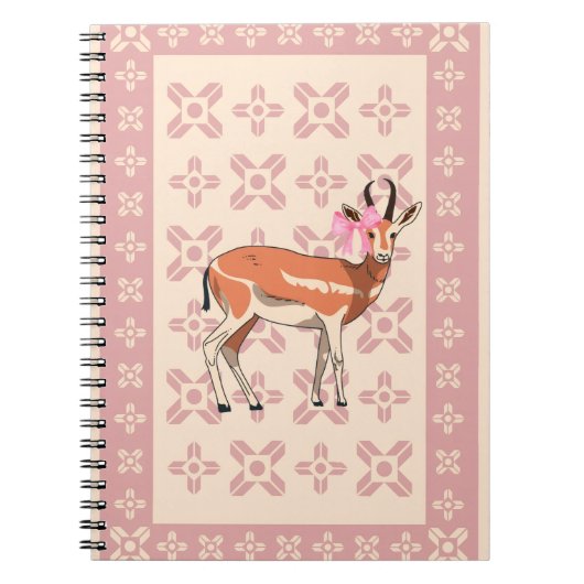 Elegant Pink Doe-patterned Christmas Notitieboek (Voorkant)