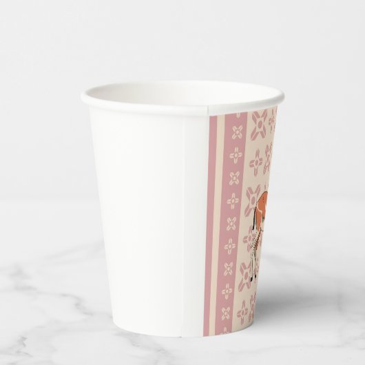 Elegant Pink Doe-patterned Christmas  Papieren Bekers (Rechts)
