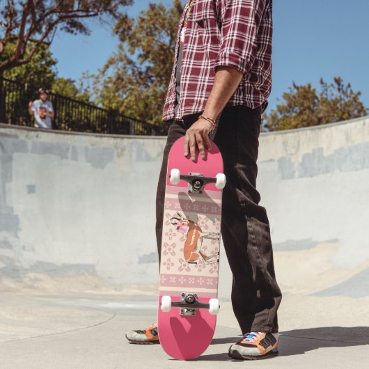 Elegant Pink Doe-patterned Christmas Persoonlijk Skateboard (Buiten 2)