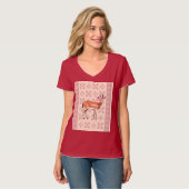 Elegant Pink Doe-patterned Christmas T-shirt (Voorkant volledig)