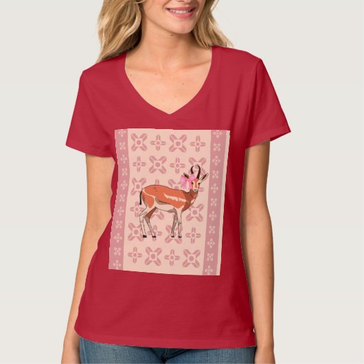 Elegant Pink Doe-patterned Christmas T-shirt (Voorkant)