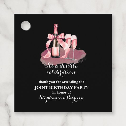 Elegant Pink Double Celebration Joint Birthday Bedankjes Labels (Voorkant)