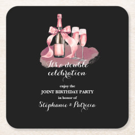 Elegant Pink Double Celebration Joint Birthday Kartonnen Onderzetters