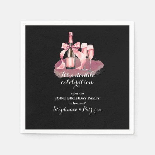 Elegant Pink Double Celebration Joint Birthday Servet (Voorkant)