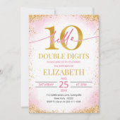 Elegant Pink Double Digits Girl 10th Birthday  Kaart (Voorkant)