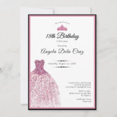 Elegant pink dress 18th birthday debut kaart (Voorkant)