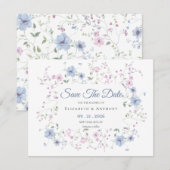 Elegant Pink & Dusty Blue Floral Wedding  Save The Date (Voorkant / Achterkant)