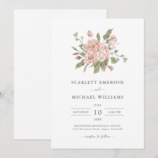 Elegant Pink Dusty Rozen Wedding Kaart (Voorkant / Achterkant)