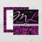 Elegant Pink en Black Quinceanera Kaart (Voorkant / Achterkant)