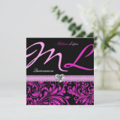 Elegant Pink en Black Quinceanera Kaart (Staand voorkant)