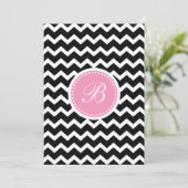 Elegant Pink en Black Retro Chevron Monogram Kaart (Staand voorkant)