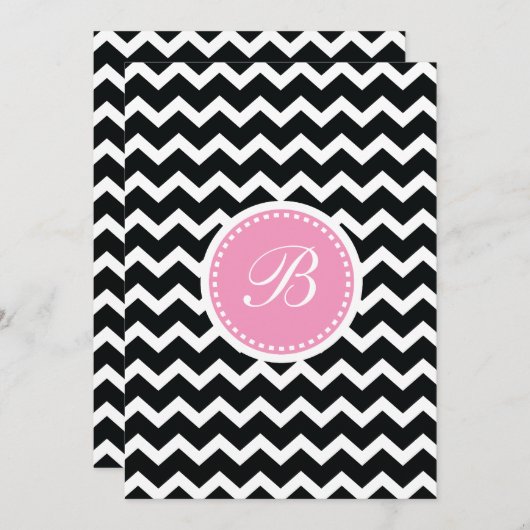 Elegant Pink en Black Retro Chevron Monogram Kaart (Voorkant / Achterkant)