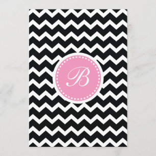 Elegant Pink en Black Retro Chevron Monogram Kaart