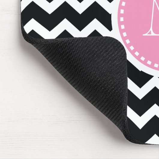 Elegant Pink en Black Retro Chevron Monogram Muismat (Hoek)