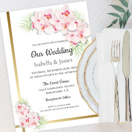 Elegant Pink en Gold Floral Wedding Kaart