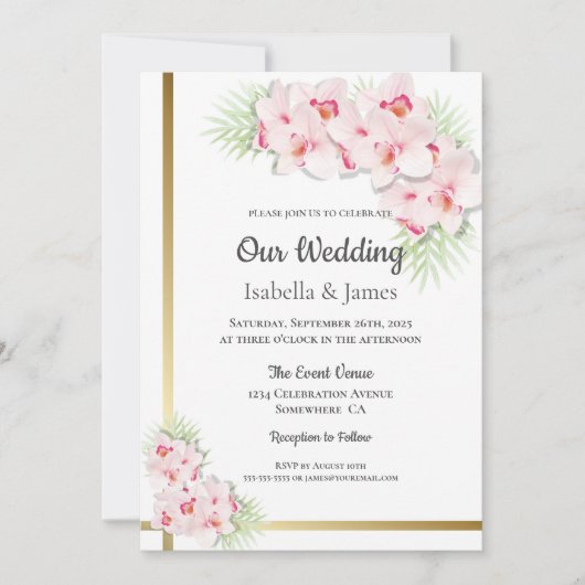 Elegant Pink en Gold Floral Wedding Kaart (Voorkant)