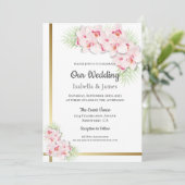 Elegant Pink en Gold Floral Wedding Kaart (Staand voorkant)