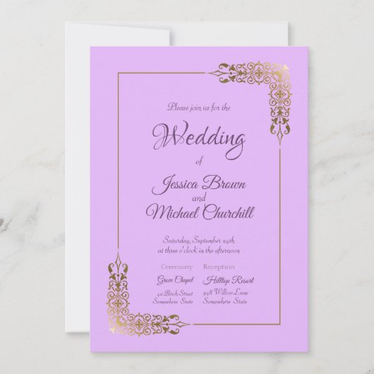 Elegant Pink en  Gold Lace Church Wedding Kaart (Voorkant)