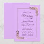 Elegant Pink en  Gold Lace Church Wedding Kaart (Voorkant / Achterkant)