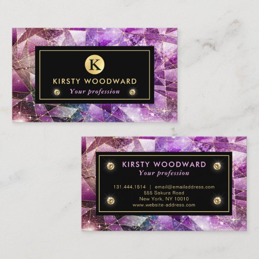Elegant Pink en Gold Midnight Crystal Galaxy Visitekaartje (Voorkant / Achterkant)