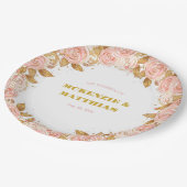 Elegant Pink en Gold Peony Floral Wedding Papieren Bordje (Gekanteld)