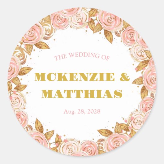 Elegant Pink en Gold Peony Floral Wedding Ronde Sticker (Voorkant)