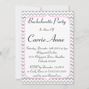 Elegant Pink en Gray Chevron Bachelorette Party Kaart