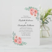 Elegant Pink en Gray Floral Waterverf Wedding Kaart (Staand voorkant)