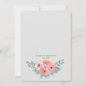 Elegant Pink en Gray Floral Waterverf Wedding Kaart (Achterkant)