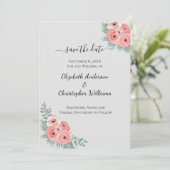 Elegant Pink en Gray Floral Waterverf Wedding Save The Date (Staand voorkant)