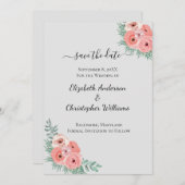 Elegant Pink en Gray Floral Waterverf Wedding Save The Date (Voorkant / Achterkant)