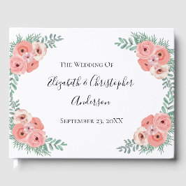 Elegant Pink en Green Floral Waterverf Wedding Gastenboek