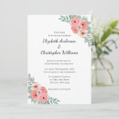 Elegant Pink en Green Floral Waterverf Wedding Kaart (Staand voorkant)
