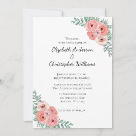 Elegant Pink en Green Floral Waterverf Wedding Kaart