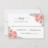 Elegant Pink en Green Floral Waterverf Wedding RSVP Kaartje (Voorkant)