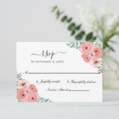 Elegant Pink en Green Floral Waterverf Wedding RSVP Kaartje (Staand voorkant)