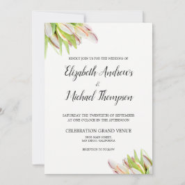 Elegant Pink en Green Tulip Wedding Waterverf Kaart