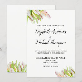 Elegant Pink en Green Tulip Wedding Waterverf Kaart
