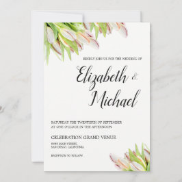 Elegant Pink en Green Tulip Wedding Waterverf Kaart