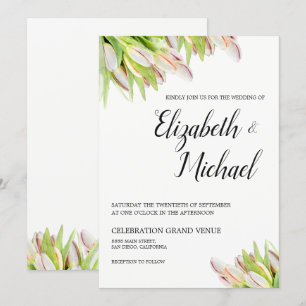 Elegant Pink en Green Tulip Wedding Waterverf Kaart