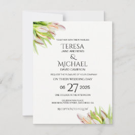 Elegant Pink en Green Tulip Wedding Waterverf Kaart