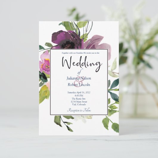 Elegant Pink en paarse uitnodiging tot het indiene (Staand voorkant)