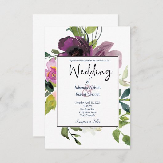 Elegant Pink en paarse uitnodiging tot het indiene (Voorkant / Achterkant)