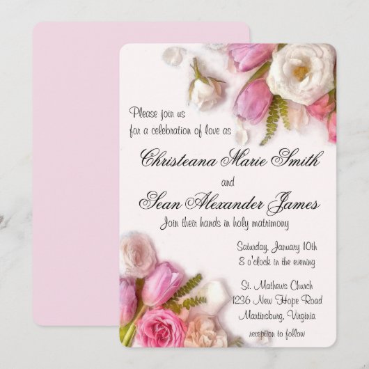 Elegant Pink en White Spring Floral Waterverf Kaart (Voorkant / Achterkant)